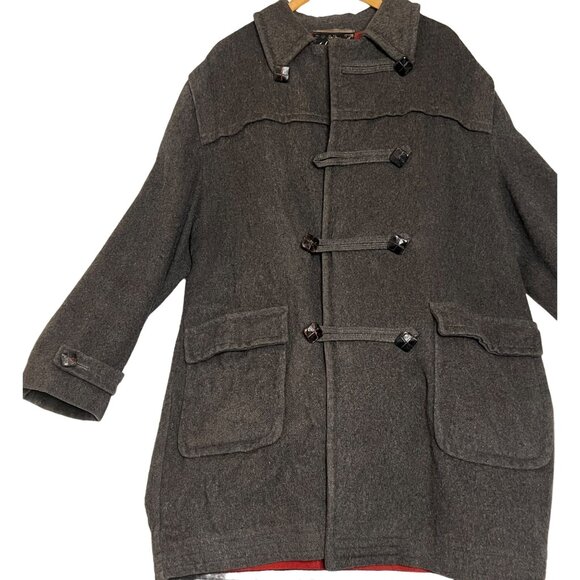 Loden Frey Wool Coat Western Germany Size 50 Gray Red Lining Toggle Closure Flaw - Picture 1 of 16